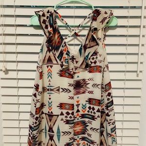 Aztec Tribal Swing Dress with Ruffled Collar